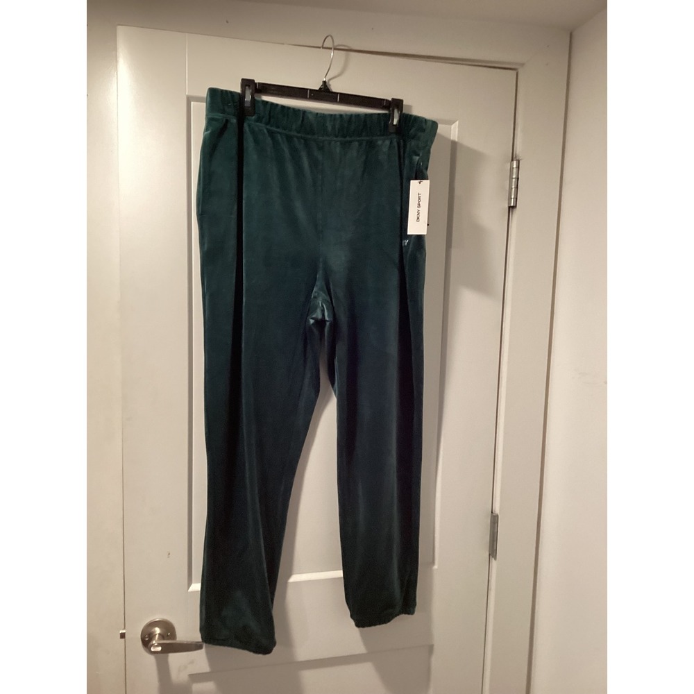 DKNY Sport Womens Velour Joggers Emerald Green Rhinestone‎ Logo DP5P3751 XL NEW